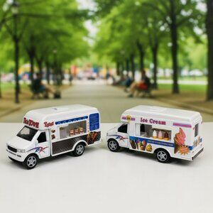 Kinsfun Diecast Food Trucks Lot Taco & Ice Cream 1:64 Scale Collectible Toy Cars